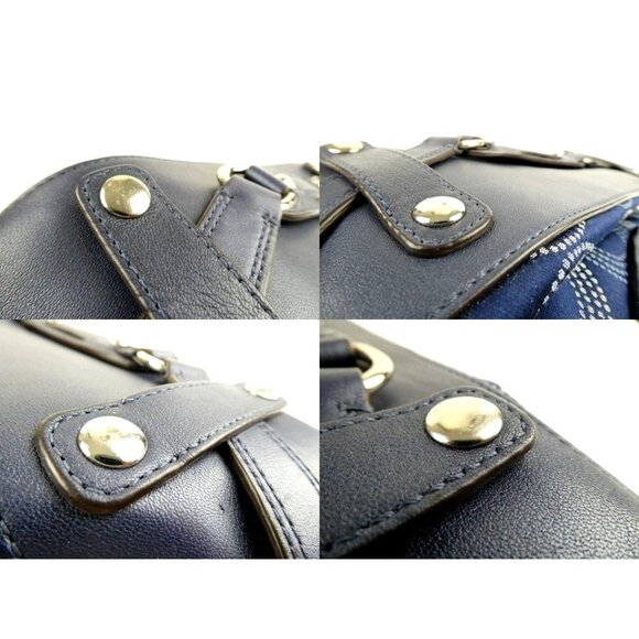 Coach Ashley Gathered Leather Signature Op Art Dotted Navy Satchel F20015 - Picture 10 of 14